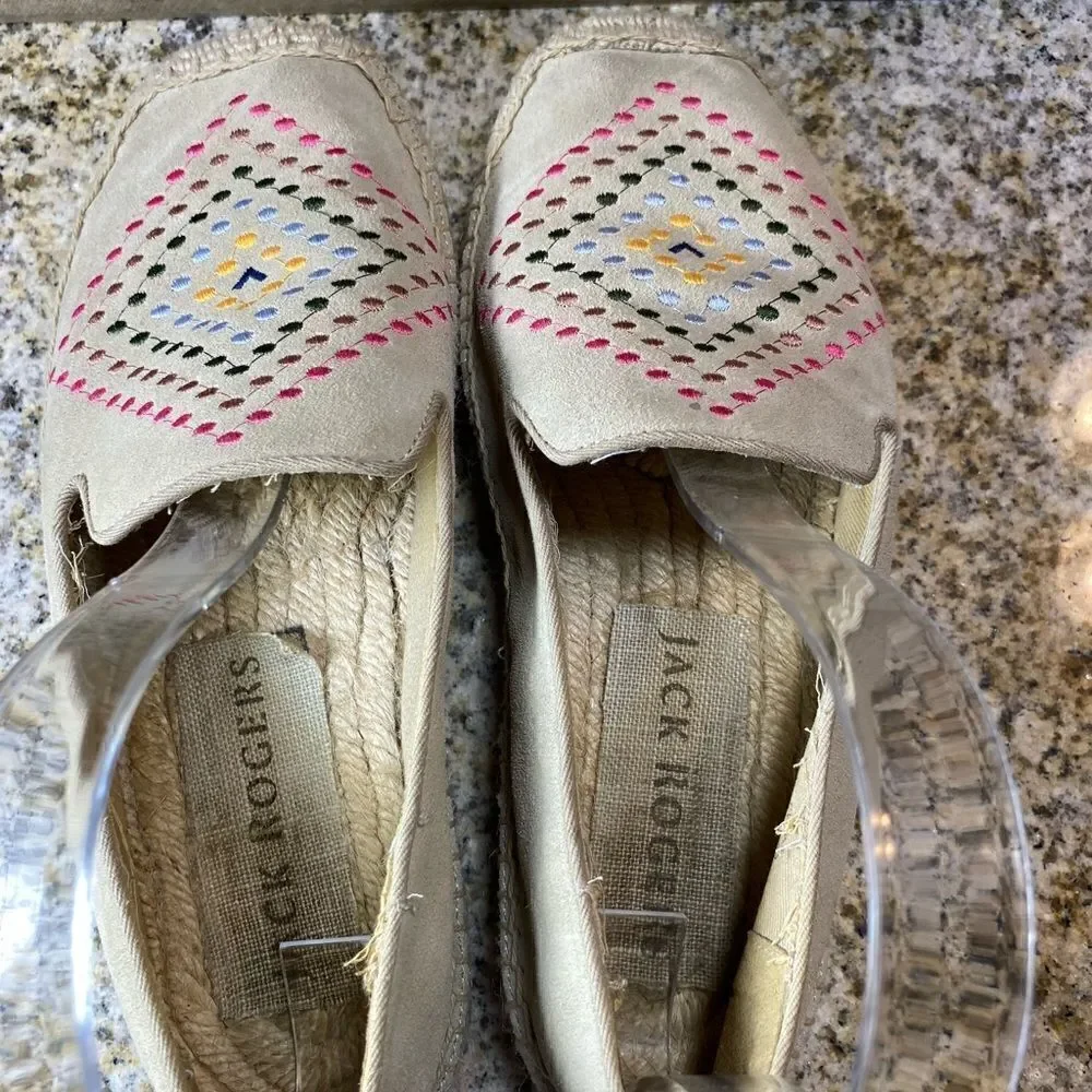 ✅Jack Rogers Tan Suede Patterned Details Espadrilles